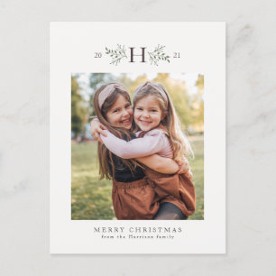 Rustic monogram holiday photo postcard