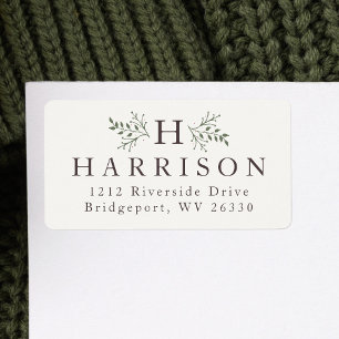 Rustic monogram holiday return address label