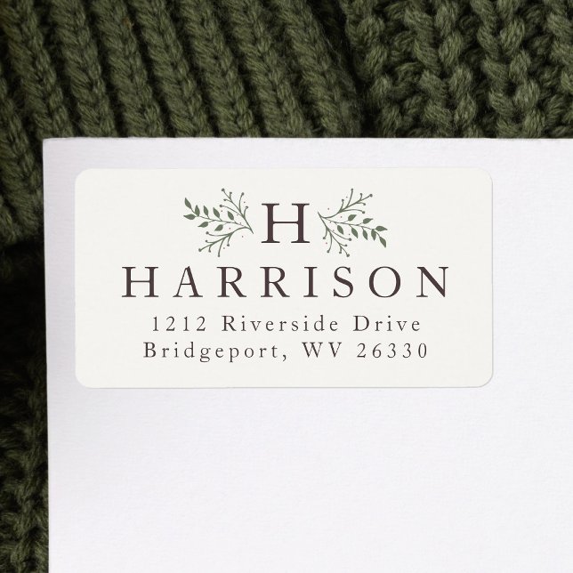 Rustic monogram holiday return address label (Creator Uploaded)