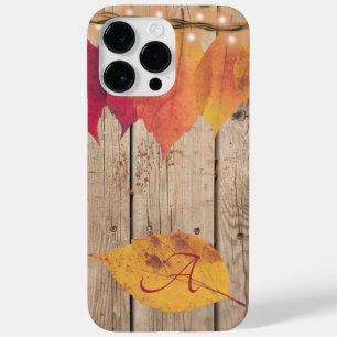 Rustic Monogram Initial Autumn Leaf Lights Wood Case-Mate iPhone 14 Pro Max Case
