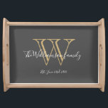 Rustic Monogram Initial Family Name Cute Chic Serving Tray<br><div class="desc">Rustic Monogram Initial Family Name Cute Chic Serving Tray. Personalized monogram initial and with the family's last name and wedding date in script lettering on a grey background. Makes a unique gift for newlyweds. Lovely for their new life together also for a housewarming gift. Click personalize this template to customize...</div>