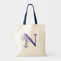 Rustic Monogram Initial Lavender Flower Watercolor