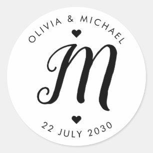 Rustic Monogram Initial Script Wedding Party Favou Classic Round Sticker