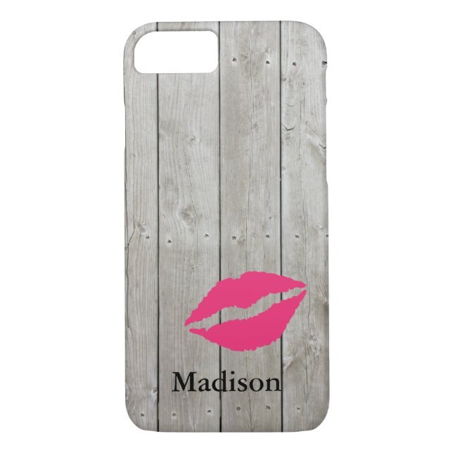 Rustic Monogram iPhone 7 Case with a Kiss (Back)