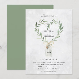 Rustic Monogram Jar Heart Greenery Wedding Invitation