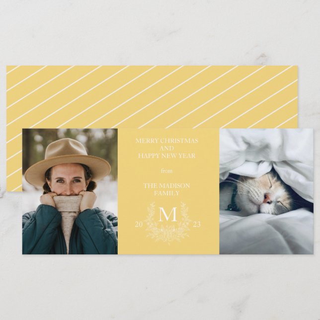 Rustic monogram Jasmine holiday photo card (Front/Back)