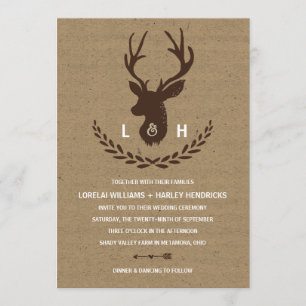 Rustic Monogram   Kraft Paper Stag Wedding Invitation