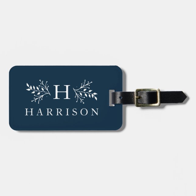 Rustic monogram luggage navy blue tag (Front Horizontal)