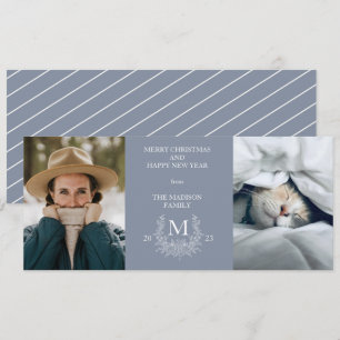 Rustic monogram Manatee holiday photo card