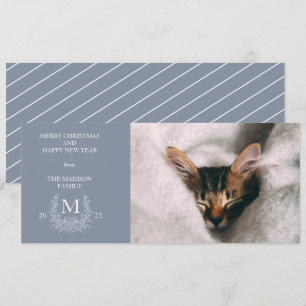 Rustic monogram Manatee holiday photo card