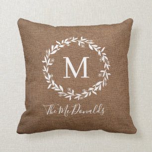 Rustic Monogram   Modern Farmhouse Throw Pillow