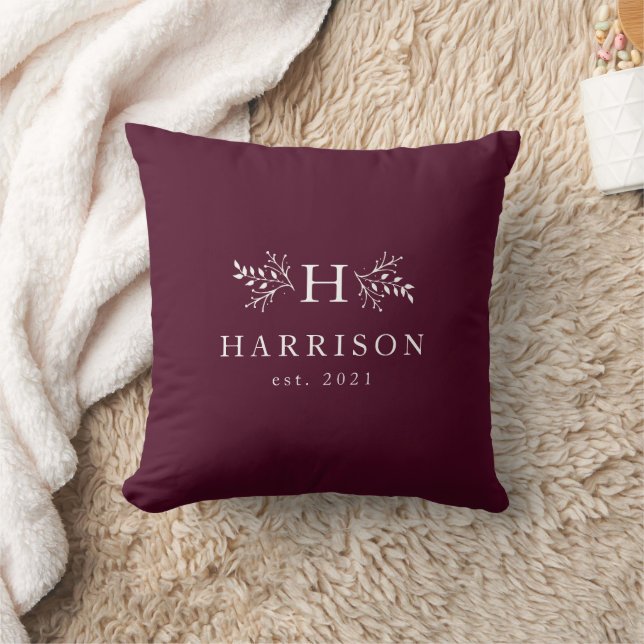 Rustic monogram mulberry plum personalized initial throw pillow (Blanket)