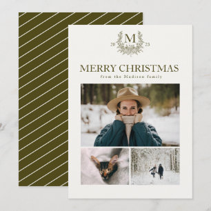 Rustic monogram Mustard Brow personalized initial Holiday Card