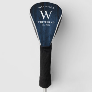 Rustic Monogram Navy Blue Wood Golf Head Cover