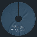 Rustic monogram navy family brushed polyester tree skirt<br><div class="desc">As a coordinating piece of the Rustic Monogram collection by Lea Delaveris Design,  this tree skirt features a classic navy blue background with a monogram surrounded by branches along with a last name and established date. More matching decor available. Perfect for a newlywed gift or bridal shower gift!</div>