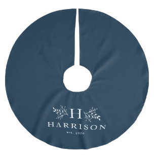 Rustic monogram navy family brushed polyester tree skirt