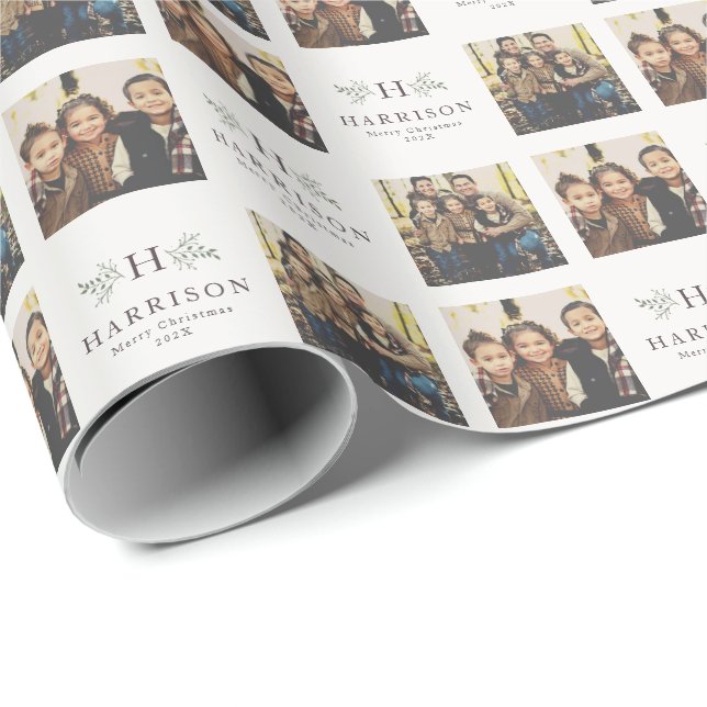 Rustic monogram personalized photo holiday wrapping paper (Roll Corner)