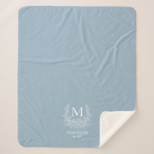 Rustic monogram Pewter Blue personalized initial  Sherpa Blanket