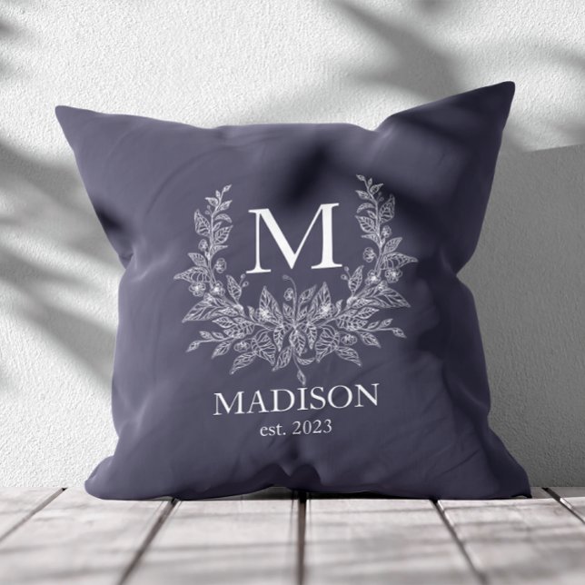 Rustic monogram Quartz Grey personalized initial  Throw Pillow (Creator Uploaded)