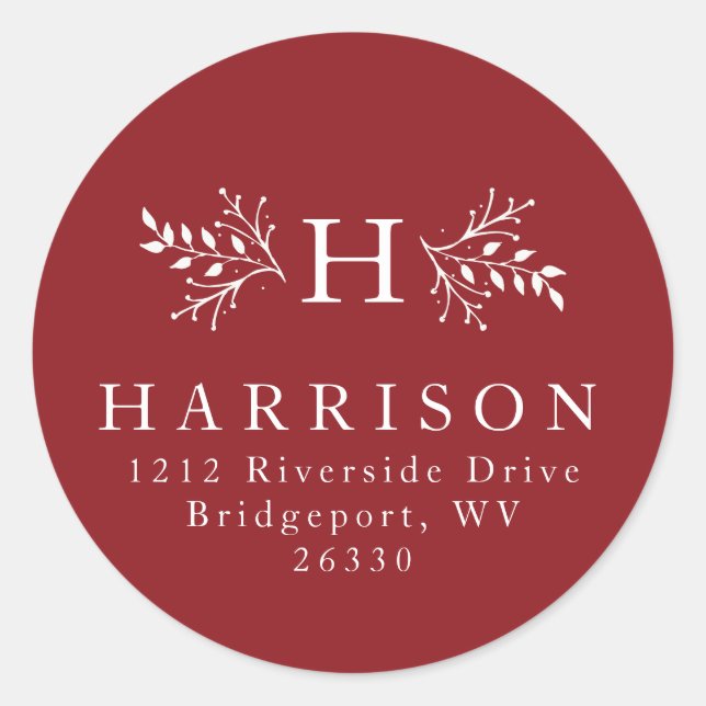 Rustic monogram red address sticker (Front)