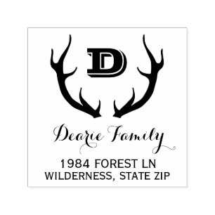 Rustic Monogram Return Address   Deer Antlers Self-inking Stamp
