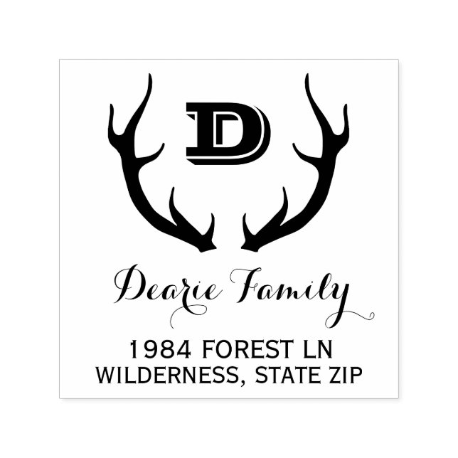 Rustic Monogram Return Address | Deer Antlers Self-inking Stamp (Design)