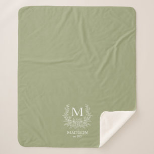 Rustic monogram Sage Green personalized initial  Sherpa Blanket