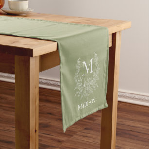 Rustic monogram Sage Green personalized initial  Short Table Runner