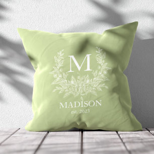 Rustic monogram Sage Green personalized initial  Throw Pillow