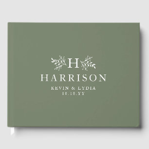 Rustic monogram sage green wedding guest book