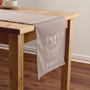 Rustic monogram Silver Pink personalized initial  Short Table Runner