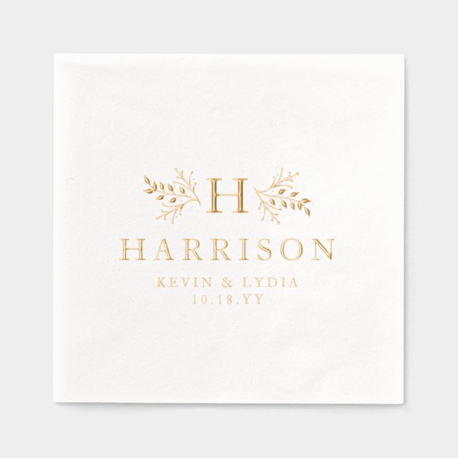 Rustic monogram simple elegant name wedding foil napkins (Front)