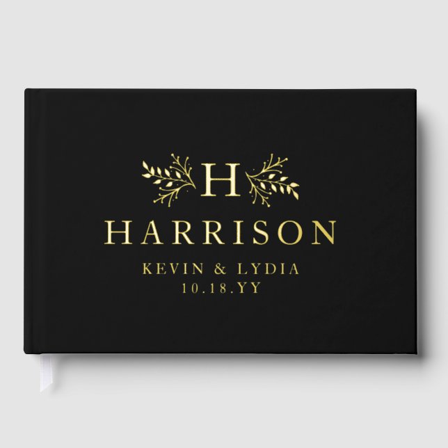 Rustic monogram simple initial and name wedding guest book (Front)