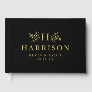 Rustic monogram simple initial and name wedding guest book
