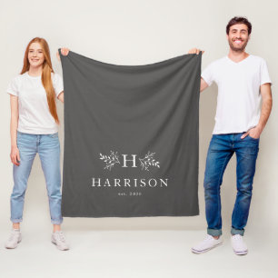 Rustic monogram slate grey newlywed blanket