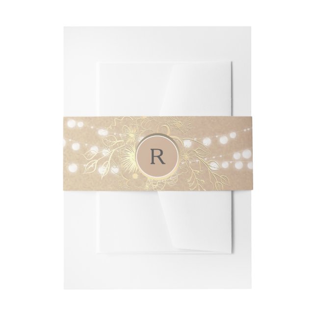 Rustic Monogram String Lights Wedding Invitation Belly Band (Front Example)