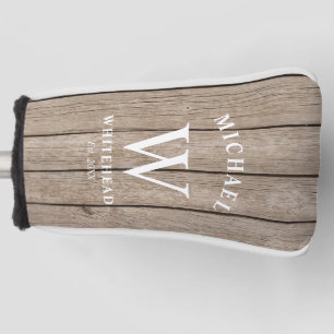 Rustic Monogram Tan Wood Golf Head Cover