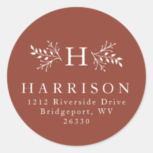 Rustic monogram terracotta fall return address  classic round sticker