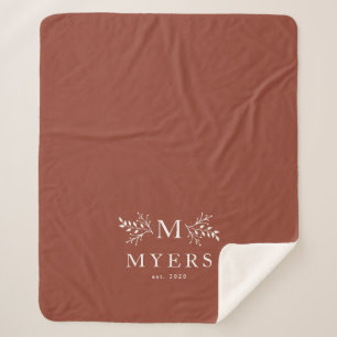 Rustic monogram terracotta family personalized sherpa blanket