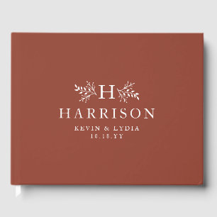 Rustic monogram terracotta rust fall wedding guest book