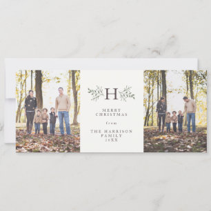 Rustic monogram two photo holiday card