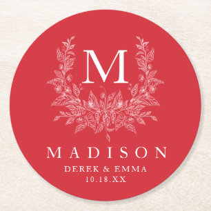 Rustic Monogram Wedding Paper Coaster