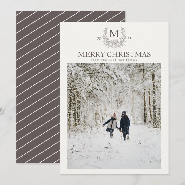 Rustic monogram Wenge personalized initial  Holiday Card (Front/Back)