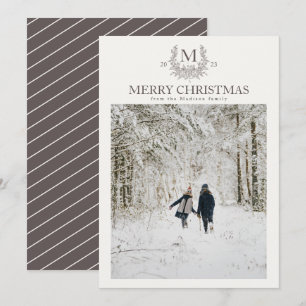 Rustic monogram Wenge personalized initial Holiday Card