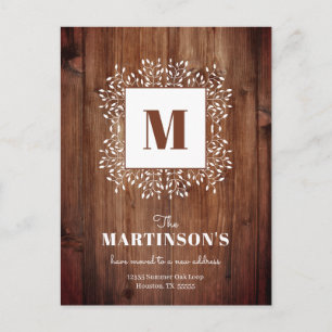 Rustic Monogram We've Moved New Address Postcard