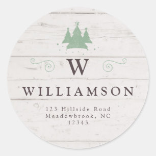 Rustic Monogram Wood Christmas Tree Return Address Classic Round Sticker
