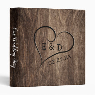 Rustic Monogram Wood Heart Wedding Album Binder