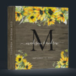 Rustic Monogram Wood Sunflower Flora Wedding Album Binder<br><div class="desc">Elegant Rustic Country Monogram Wood Sunflower Watercolor Floral Script Name Wedding Memories Photo Album Story 3 ring binder</div>