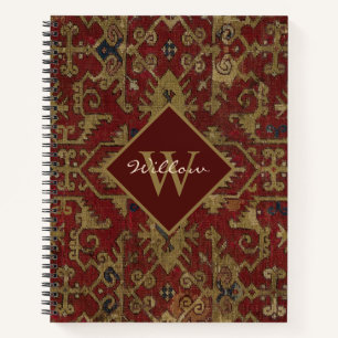 Rustic Monogrammed Oriental Persian Red Pattern Notebook