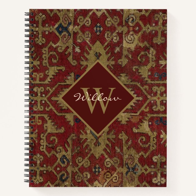 Rustic Monogrammed Oriental Persian Red Pattern  Notebook (Front)